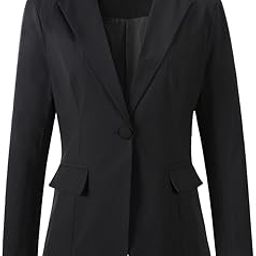 Womens One Button Blazer Lightweight Office Work Suit Jacket, 918 Black, Large-34