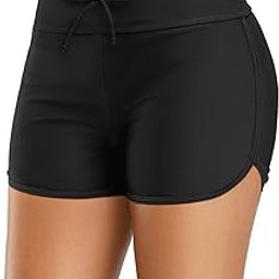 Women Swimsuit Shorts Tankini Swim Shorts Drawstring Waistband Bottom Boardshort for Girls Black S-image-11