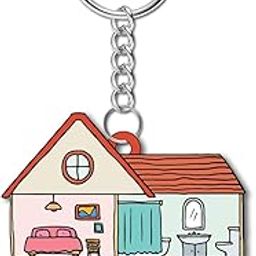 House Wooden Keychain For Car, Bike, Office, Home (Pack Of 1) Multicolour Key Chain With Ring | Gift For Men, Women, Girls, Boys, Him And Her, Multicolor-picture-30