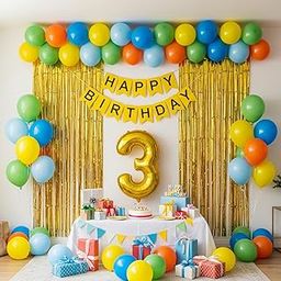 KIDZILO Birthday Decoration Kit – 41 Pcs Set for Kids | Number Foil Balloon, Banner, Foil Curtains, Metallic & Pastel Balloons for 3rd Birthday Celebrations Set 03-image-45