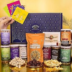 Healthy Treat Grand Rakhi Gift Hamper | Roasted Dry Fruits, Snacks, Berries, A pair of Rakhii, Roli Chawal, Stickers | Rakhi's gift for Brother and Sister | The Ultimate Assorted Raksha Bandhan Gift Hampers-image-65