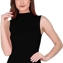 the blazze 1033 Women's Plain Black Sleeveless High Neck/Turtle Neck Top Stretch Slim Cotton T-Shirt for Women Sleeveless Top for Women-picture-33