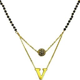 V Letter Mangalsutra in AD Black Ball Alphabet Design - Personalised Wife & Husband Name Mangalsutra (20 Inch)-image-68