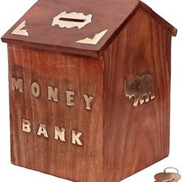 NABZ CRAFTS Money Bank - Big Size Master Size Large Hut Shape Piggy Bank Wooden 7 X 5 Inch For Kids And Adults (Brown), Modern-image-36