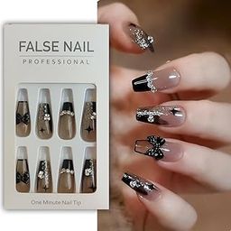 S.A.V.I 24 PCS Black Coffin Nails - 3D Bowknot Design - Reusable Press-On Set with Glue & Tape-picture-29