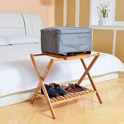 Wooden Luggage Rack with Shelf for Shoes, Accessories, Strong Bearing Sturdy Storage Free Space Wood Suitcase Rack Sheesham Wood Luggage Stand for Bedroom Hotel Guest Room with Solid Leg Quality A31-image-91