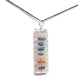 astroghar Natural White Selenite crystal Wire Wrap Chakra Raw Uncut pendant For men And Women-picture-22