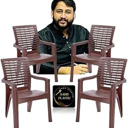Bharat Sales Sigma Plastic Mid Back Arm Chair (Set of 4, Brown) | Durable & Sturdy Chairs for Home, Office, Garden | Lightweight & Stackable | Weather-Resistant Outdoor Seating-image-7