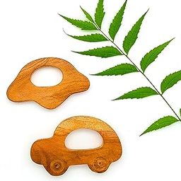 ZELVO Organic Neem Wood Baby Teethers | Non-Toxic, and Eco-Friendly Wooden Teething Toy | Safe and Natural Teethers for Babies (Car + Cloud)-16