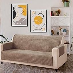 A.P HANDLOOM Sofa Chair Cover Reversible Quilted Sofa Slipcover for Living Room Furniture Protector with Durable Elastic Straps for Dogs Cat Pet (3+1+1 Seater) (Mouse Brown)-image-19