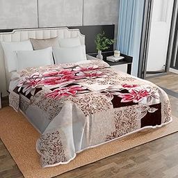 Signature Super Soft Double Layered Blanket Luxury for Extreme Winters(1100 GSM) (Beige & Red Floral Blocks)-image-4