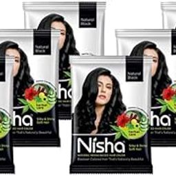 Nisha Natural Henna Powder for Hair Colour, Natural Black Semi-Permanent Hair Color, Herbal Conditioning Hair Dye for Silky & Shiny Soft Hair Colour for Men & Women 25g (Pack of 6)-9