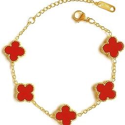 Four-Leaf Clover Anti Tarnish Bracelet for Women & Girls Stylish | Elegant Gold-Plated Lucky Charm Jewelry | Aesthetic Enamel Design Adjustable Chain Bracelet for Daily, Gifting & Festive-image-0