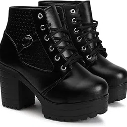 strasse paris Women's Round Toe Boots Buckle Lace Up Chunky Block Heel | Boots for Women-picture-19