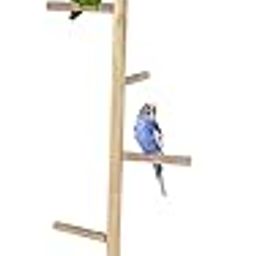 KSK Birds Playground,Wood Perch Gym Stand Training Step Ladder Perch with 2 Feeder Cups Exercise Toys for Cockatiels Lovebird Parakeets Parrots Conure Finches (KSKWBTS005, 48 INCH)-image-106