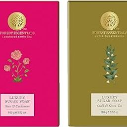 Forest Essentials Luxury Sugar Soap Oudh & Green Tea & Forest Essentials Luxury Sugar Soap Rose & Cardamom Ayurvedic Luxury Handmade Soap Combo-43