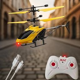 GLASSIMON® RC Remote Control Helicopter with LED Lights, Shockproof Sensor, Flexible Wings, USB Charging Cable, Plastic Material, for Kids 4+, Pack of 1 (Yellow)-picture-10