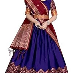 Girl's Traditional South Indian Kanjivaram Art Silk Multicoloure Lehenga Choli set-picture-29