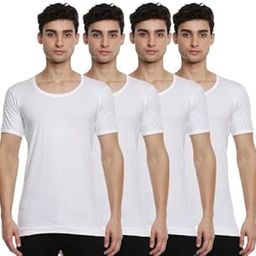 Ramraj Men's Cotton Pack of 4 Solid Sleeve Round Neck with Extended Length for Easy Tuck-36