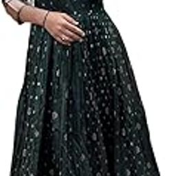 Women's Green Art Silk A-Line Woven Stitched Gown with Dupatta-image-61