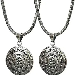 uniqon (Set Of 2) Stainless Steel Hindu God Religious Om Chand Logo/Symbol Engraved Lord Shiva Mahadev Bolenath Mahakaal Mahamrityunjaya Mantra Printed Locket Pendant Necklace With Box Chain-picture-47