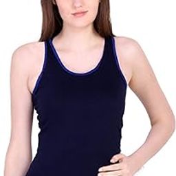 Cotton Spandex Navy Blue Tank Top for Women-image-79