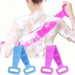 Body Back Scrubber Pack Of 2 Double Side Bathing Brush for Skin Deep Cleaning Massage | Dead Skin Removal Exfoliating Belt for Shower| Back Body Scruber(random color)-image-87