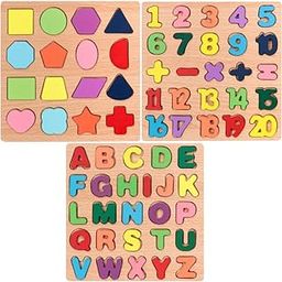 Vrakshaya Wooden Puzzles for Toddlers ABC Alphabet, Numbers, Shapes & Colors Learning Puzzle Set with Letter Blocks, Puzzle Board | Toys for Boys & Girls, Preschool & Early Learning | 3-Pack-image-81