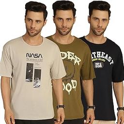 Printed Oversized Fit Round Neck Cotton Half Sleeves Tshirt for Men(Pack of 3)-MACK635022-image-75