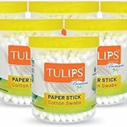 Tulips Premium Paper Stick Cotton Ear Buds (Pack of 6) 100% Pure & Soft Cotton, 100 Sticks/ 200 Tips each pack-46