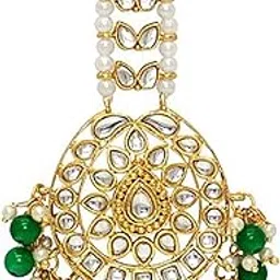 peora Gold Plated Wedding Kundan Pearl Maang Tikka Matha Patti for Women-picture-41