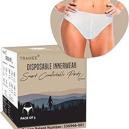 Trawee Women Disposable Regular Panty | Absorbs Sweat & Discharge | Ideal for Traveling, Spa, Periods | Anti Fungal & Anti Bacteria Underwear | Extra Hygiene No Discomfort Pack of 5 White (2XL)-42