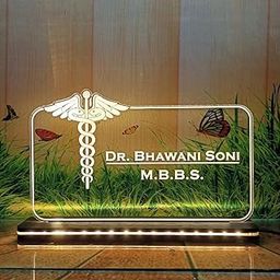 Acrylic Laser Engraved Table Sign Stand, Laser Engraved Acrylic Sign or Name Plate for Doctor, Teacher, Advocate, Medical, Proprotor office or Promotion Gift(6 x 8 inch) Warm White-26