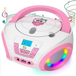 TinyGeeks Tunes Kids Boombox CD Player for Children + FM Radio + Includes Batteries + Pink Radio - CD Player Children with Speakers Children and Toddlers - Pink-image-71