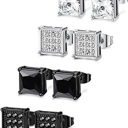 4 Pairs Stainless Steel Stud Earrings for Men Women Ear Piercing CZ Inalid,6-8MM-image-11