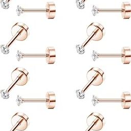 8 Pairs Stud Earrings for Women Men Stainless Steel Tiny Barbell Ear Stud Piercing Small CZ Round Ball Cartilage Earrings Set-image-49