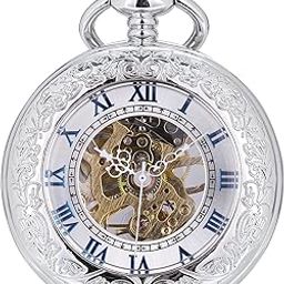 Mechanical Pocket Watch for Men Vintage Pocket Watch with Chain Skeleton Pocket Watches-image-48