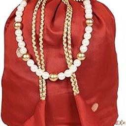 Women's Fashion Silk (Paithani) Batwa Bag Jacquard Work with Lace Border Also Comes with Moti Handle Wristlets Ethnic Potli-image-13