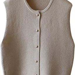 THE STYLE SUTRA Knitted Vest Clothes Modern Sport Vintage Style Lightweight Sleeveless Gilet Beige-19