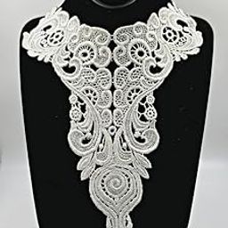 White,Vintage Dyeable Hand Crafted Embroidery Rayon Neck Lace Patch | material for Lace Jewelry,Scrap Book,Suits,Shirts,Dresses Qty 1 piece ,Used As Trims,Borders,Designer Embroidery Patch,Applique,Sewing Supplies,DIY Art & Craft .-image-1