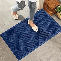 HIYARD Durable Front Door Mat, Absorbent Muddy Dirt Resist Welcome Door Mats Outdoor Indoor, Stain and Fade Resistant, Non-Slip Rubber Backing Low Profile Doormat for Entryway, 30×17, Blue-13