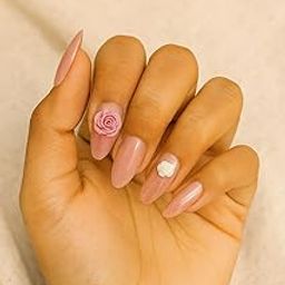 AVSAR Pink Press-On Nails Set | 20 Reusable Almond-Shaped Nails with 3D Rose Art |Stick-On Artificial Nail Set | Salon Look in 5 Mins | No Glue Needed | Includes Glue Tabs, Filer & Cuticle Stick-image-29
