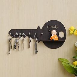Webelkart Premium Key Shape Key Chain Holder with Wall Shelf for Showpiece and Mobile, Wall Hanging Key Holder for Home and Office Decor 11.61" Inches - 6 Hooks - Diwali Decorations Items for Home-32