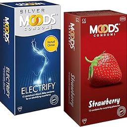 MOODS Condoms For Men Extra Time Long Time Combo Pack Electrify+Strawberry (2pack in 24condoms)-10