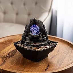 Pure Garden 50-LG5068 Tabletop Water Fountain-Rock Formation Waterfall with Rolling Glass Ball, Multi-Colored LED Lights Electric Pump & Soothing Sounds-image-22