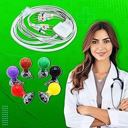 OTICA ECG Cable 10 Lead 4mm Banana Type Pin Compatible with All Brands ECG Machine (Screw Type, Cable+ Colourful Chest Bulb)-22