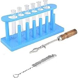 RG - Test Tube Stand and Borosilicate Glass Test Tubes (15 x 125 mm) with Rim and Wooden Handle Chromium Plated Test Tube Holder, Test Tube Cleaning Brush, Combo of 9 Products-1