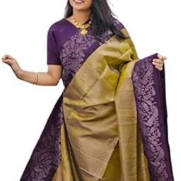Women's Kanjivaram Soft Semi Silk Banarasi Sarees With Blouse piece JACQUARD SAREE WOMEN SARI BANARASI SA zari woven. (yellow)-image-30