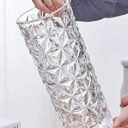 Source India Glass Dimond Cut Flower Vase (Crystal Clear 8 Inch) Clear Crystal Vase,Orchid Pattern Glass Vase for Centerpieces Modern Flower Vase Decorative-22
