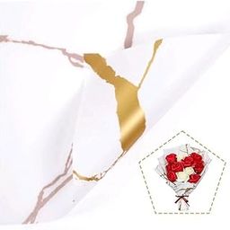 Saksham 10 Waterproof Marble Flower Wrapping Sheets (58 x 58 cm) | Floral Bouquet Gift Wrap for Weddings, Birthdays, Mother's Day & Holiday Decorations (White & Gold) |Get 1 Free Pull Bow Ribbon-image-80